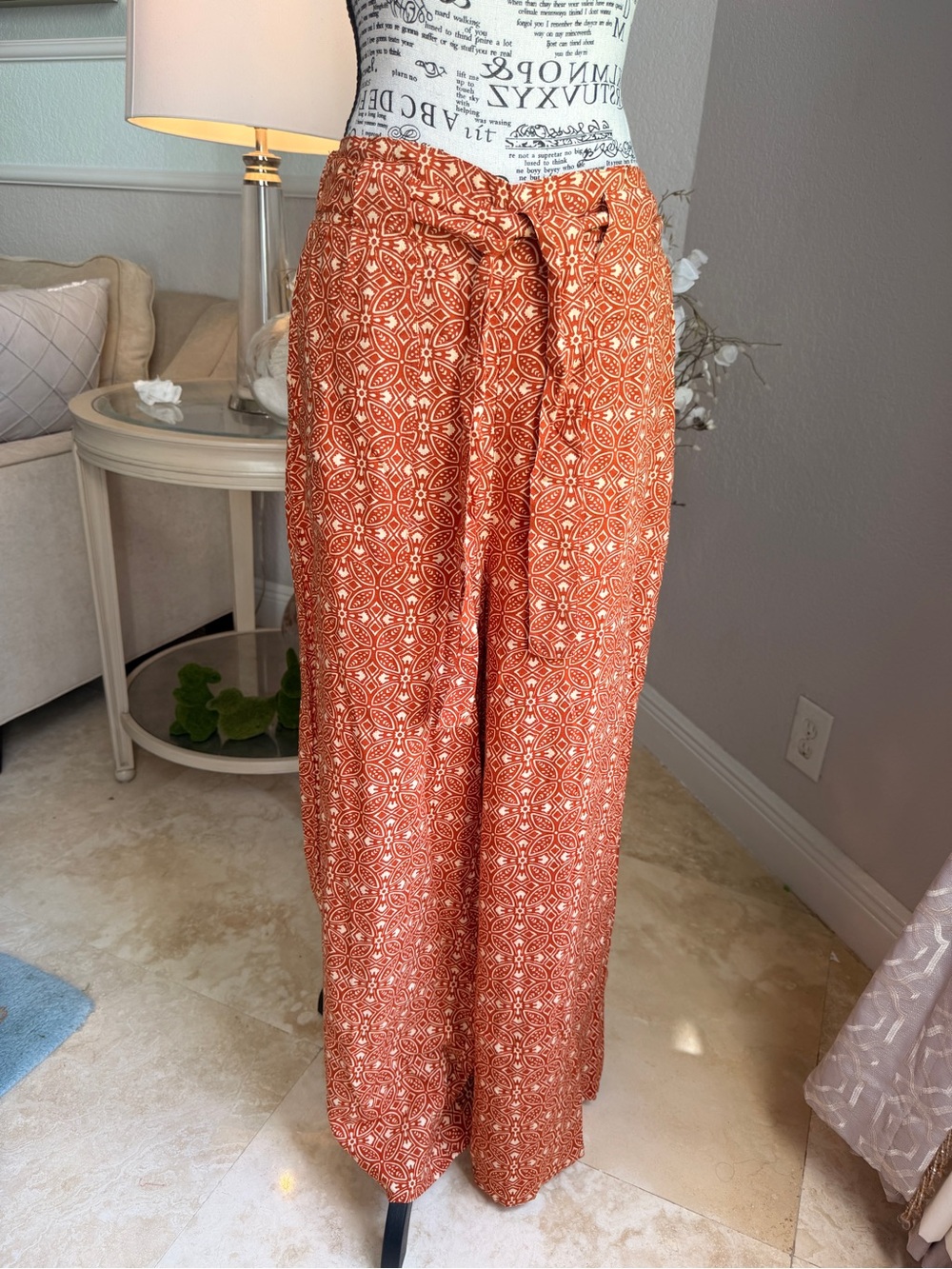 NWOT | Sz L | Patrons of Peace Burnt Orange Boho Pattern Palazzo Wide Leg